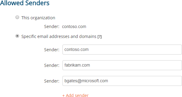 Allowed Senders (email domains or specific email addresses)