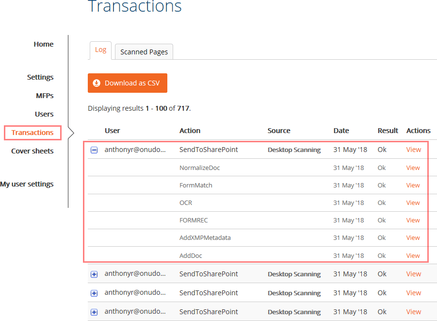 Transaction Log Export